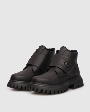 Dolce&Gabbana Дитячі чорні шкіряні черевики на хутрі DA5230A5660