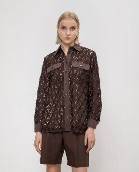 Max Mara Weekend Коричнева ажурна блуза AFONA з вишивкою AFONA1234
