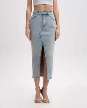 Balmain Голубая джинсовая юбка миди с фигурным вырезом EF1LD460DF23
