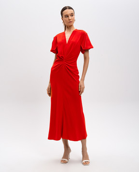 Victoria Beckham Червона сукня міді з драпіруванням 1125WDR005195B