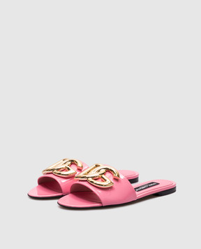 Dolce&Gabbana Розовые кожаные лакированные шлепанцы с логотипом. CQ0455A1471