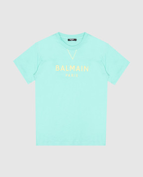 Balmain Детская зеленая футболка с логотипом BW8Q21Z0082410