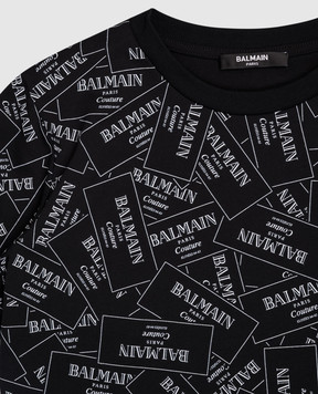 Balmain Дитяча чорна футболка в принт логотипа BX8Q11Z31861214