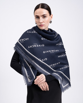 Givenchy Синя хустка з вовни і шовку з логотипом 710009497002