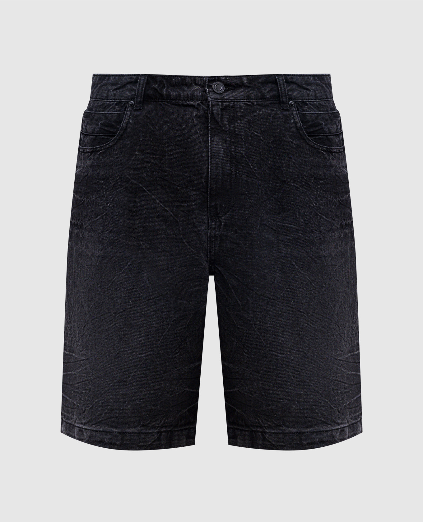 

Черные джинсовые шорты с эффектом жатки, Черный, Шорты