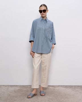 Brunello Cucinelli Голубая блузка с цветочной аппликацией M0F79RJ516