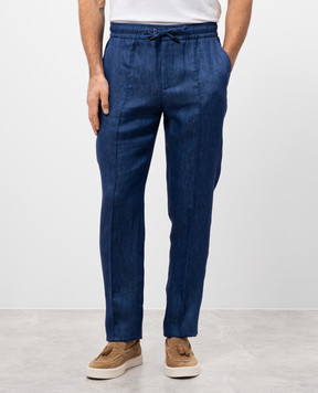 ISAIA Синие брюки из льна с логотипом. PNC01694050