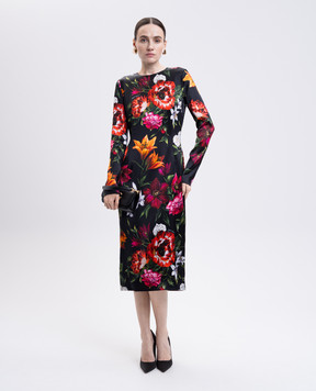 Dolce&Gabbana Чорна сукня міді в квітковий принт F6GAVTFSIB2