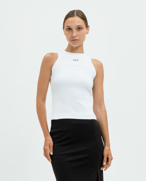 Off-White Белый топ в рубчик с вышивкой Off OWAD236C99JER001