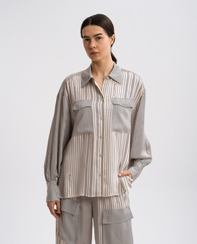 Twin Set Actitude Бежева блуза в смужку з логотипом 251AP2205