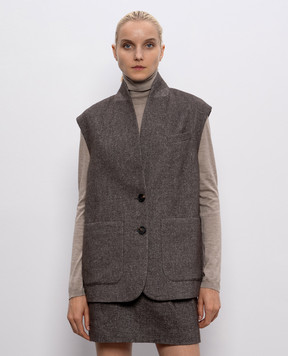Brunello Cucinelli Коричневый жилет с шерстью и льном с люрексом MG5277501P