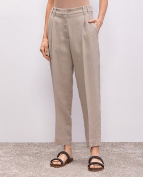 Brunello Cucinelli Бежевые брюки с льном MH126P8292