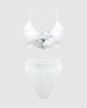 Balmain Білий купальник з брошкою у вигляді квітки BKBP61900