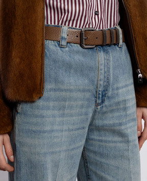 Brunello Cucinelli Коричневий шкіряний ремінь з ланцюжком моніль M0JUMC33UP