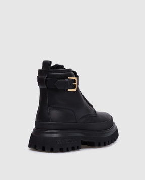 Dolce&Gabbana Дитячі чорні шкіряні черевики на хутрі з металевим логотипом DG D11266AU1453136