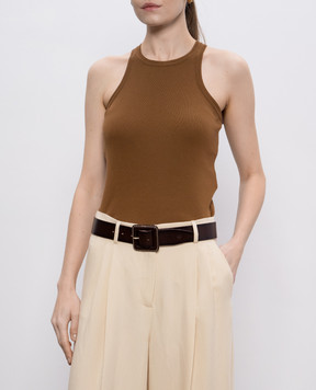 Max Mara Weekend Коричневий шкіряний ремінь GERARD з емблемою логотипа GERARD
