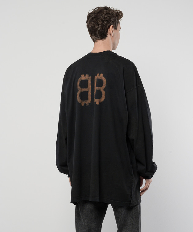 Balenciaga Черный лонгслив PARIS MOON с винтажным эффектом 791613TQVY2 изображение 4