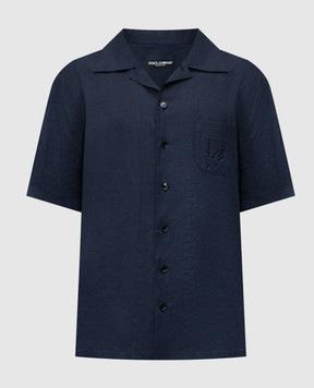Dolce&Gabbana Синя сорочка з льону з вишивкою логотипа G5JH9ZFU4LG
