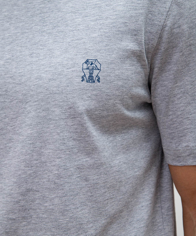 Brunello Cucinelli Серая меланжевая футболка с принтом логотипа M0B138440 изображение 5