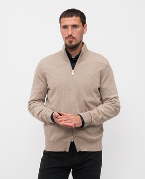 Brunello Cucinelli Бежевий меланжевий кардиган з кашеміру M2200106