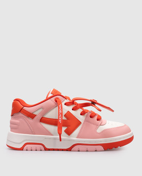 Off-White Детские розовые кожаные кроссовки Out of office с логотипом OGIA007S25LEA001