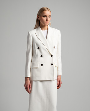 Brunello Cucinelli Білий двобортний жакет з ланцюжком моніль MB4162735
