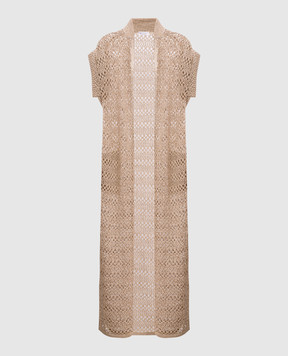 Brunello Cucinelli Бежевий ажурний кардиган з льону та шовку MRA581106