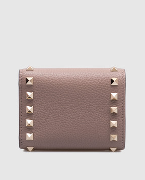 Valentino Бежевое кожаное портмоне ROCKSTUD TRIFOLD с пирамидками с платиновым покрытием 6W2P0AJ1VSH