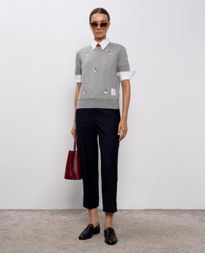 Thom Browne Серая меланжевая футболка с вышивкой FJS216EJ0055