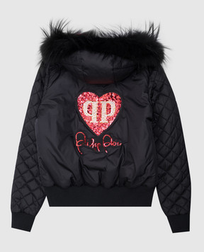 Philipp Plein Дитяча чорна куртка з аплікаціями GRB00181216