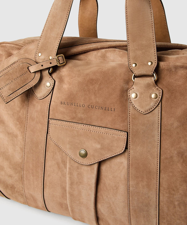 Brunello Cucinelli - Бежевая замшевая дорожная сумка с логотипом