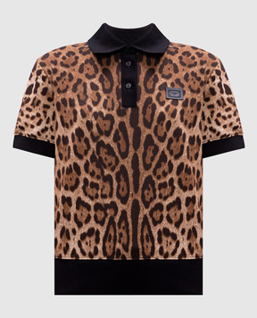 Dolce&Gabbana Коричневое поло в анималистическом принте с патчем логотипа. F8V33THS7KA