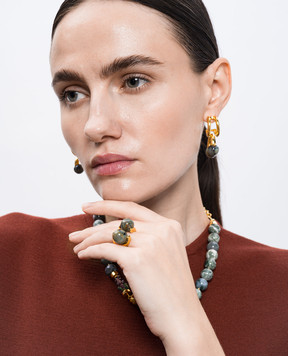 House of Fou Золотиста каблучка Monumental Ocean з позолотою 22 карат MONU