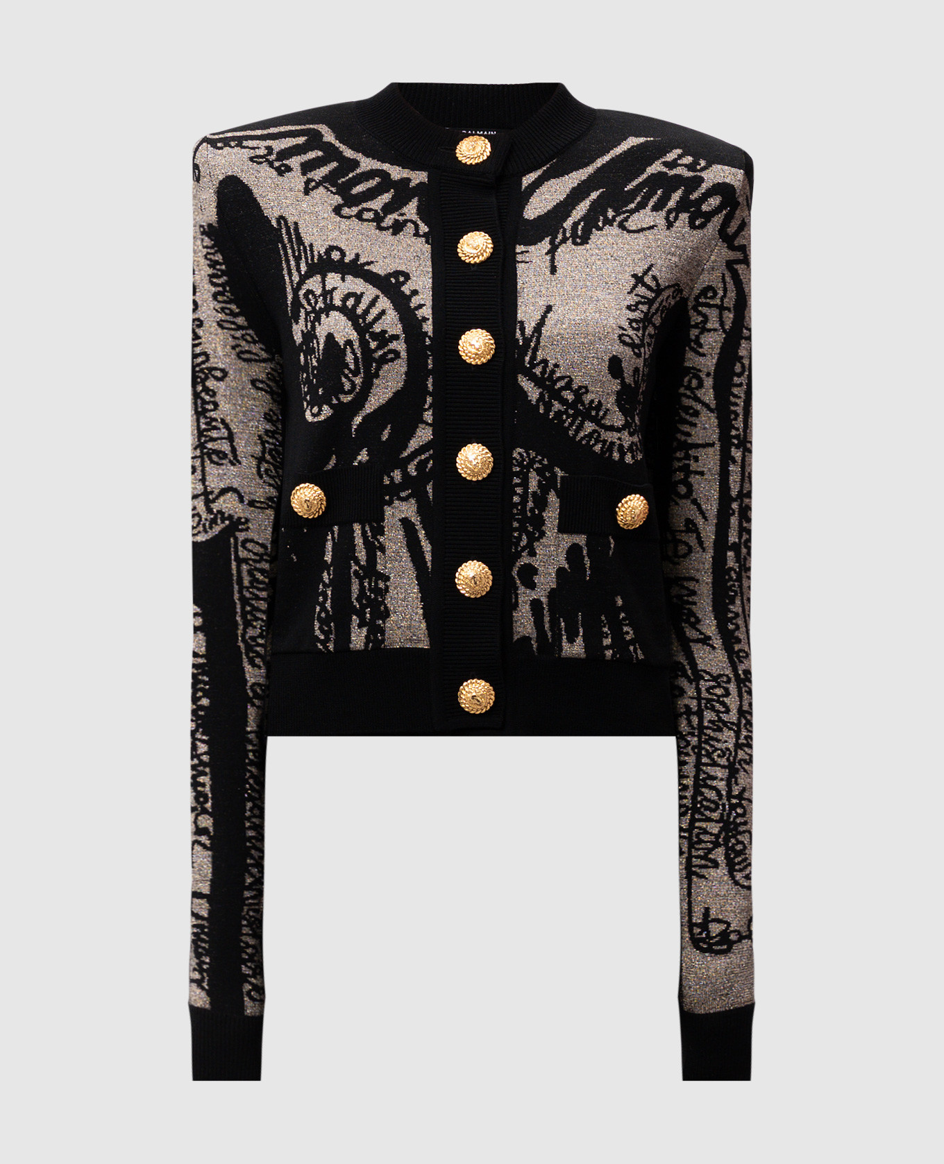 

Черный кардиган с шерстью в брендовый узор с люрексом., Кардиганы