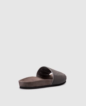 Brunello Cucinelli Серые замшевые шлепанцы Precious с цепочкой мониль MZMIG1390