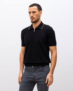 Bertolo Cashmere Черное поло в тканый узор 902435002482