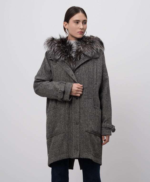 Via Cappella Серое пальто с мехом со съемной подкладкой A113TWGHOODSFREMLINER изображение 3