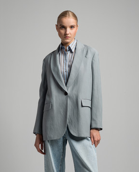Brunello Cucinelli Сірий жакет з льоном з ланцюжком моніль MH1262476