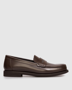 Brunello Cucinelli Коричневые кожаные глянцевые лоферы MZVNG3011