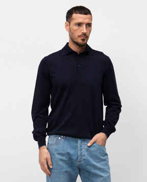 Brunello Cucinelli Синее поло из шерсти и кашемира M2400295