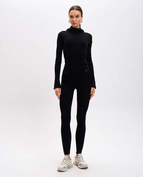 Moncler Черные леггинсы в рубчик с шерстью с логотипом J20939G00005M1259