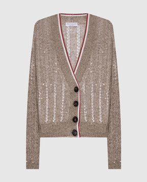 Brunello Cucinelli Коричневий кардиган з льону в ажурний візерунок MCO559416
