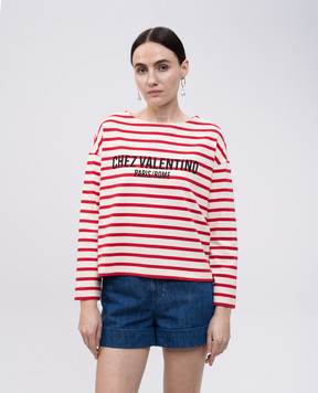 Valentino Бежевый лонгслив в полоску с принтом логотипа Chez Valentino 6B3MG24B961