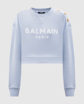 Balmain Голубой свитшот с принтом логотипа EEF1JQ002BB02