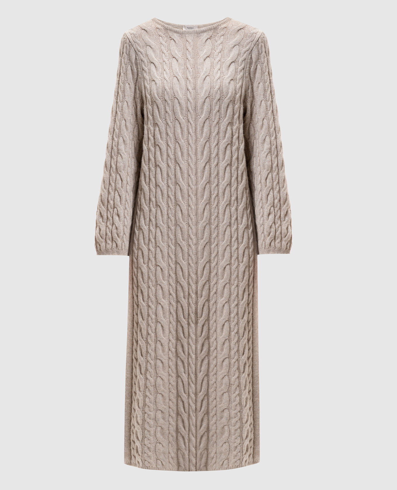 

Бежевое платье из кашемира и шелка с фактурным узором, Бежевый, Повседневные платья