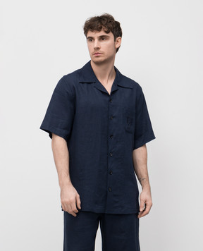 Dolce&Gabbana Синя сорочка з льону з вишивкою логотипа G5JH9ZFU4LG