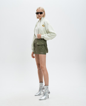 Off-White Зеленая укороченная спортивная куртка с логотипным принтом Flower Arrow OWBE006F24FLE001
