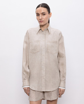 Brunello Cucinelli Бежевая рубашка из льна с цепочкой мониль MM633RD646