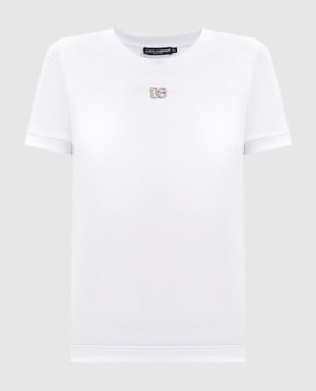 Dolce&Gabbana Белая футболка с логотипом DG с кристаллами F8N08ZG7B3U