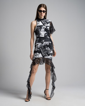 Versace Jeans Couture Черное ассиметричное платье в принт Magazine 76HAO9D7JS293